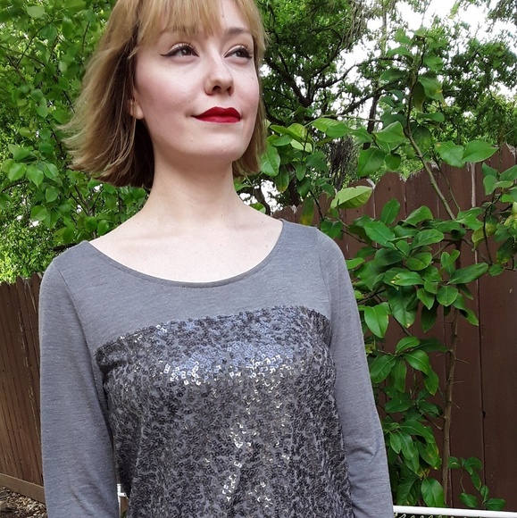J. Crew Grey Sequined Blouse - Picture 1 of 3